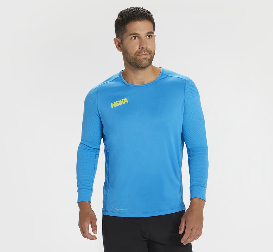 Hoka Australia One One Performance 3/4 Sleeve - Mens Tops Blue - XVRLC-0894